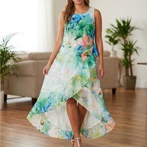 Tropical Print Sleeveless Dress